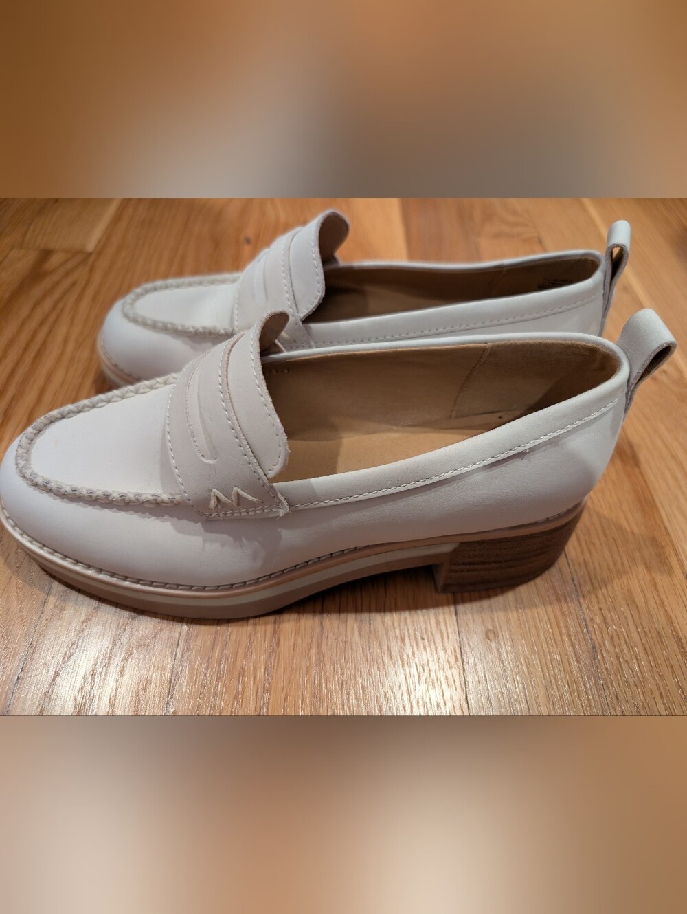 White Leather Chunky Penny Loafers - Crown Vintage - Picture 2 of 6